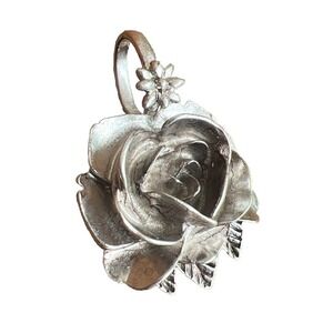 Liz Claiborne Signed Silver‎ Tone Rose Flower Pendant 3D